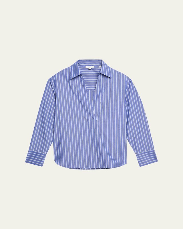 Pinstripe Long-Sleeve Popover Shirt